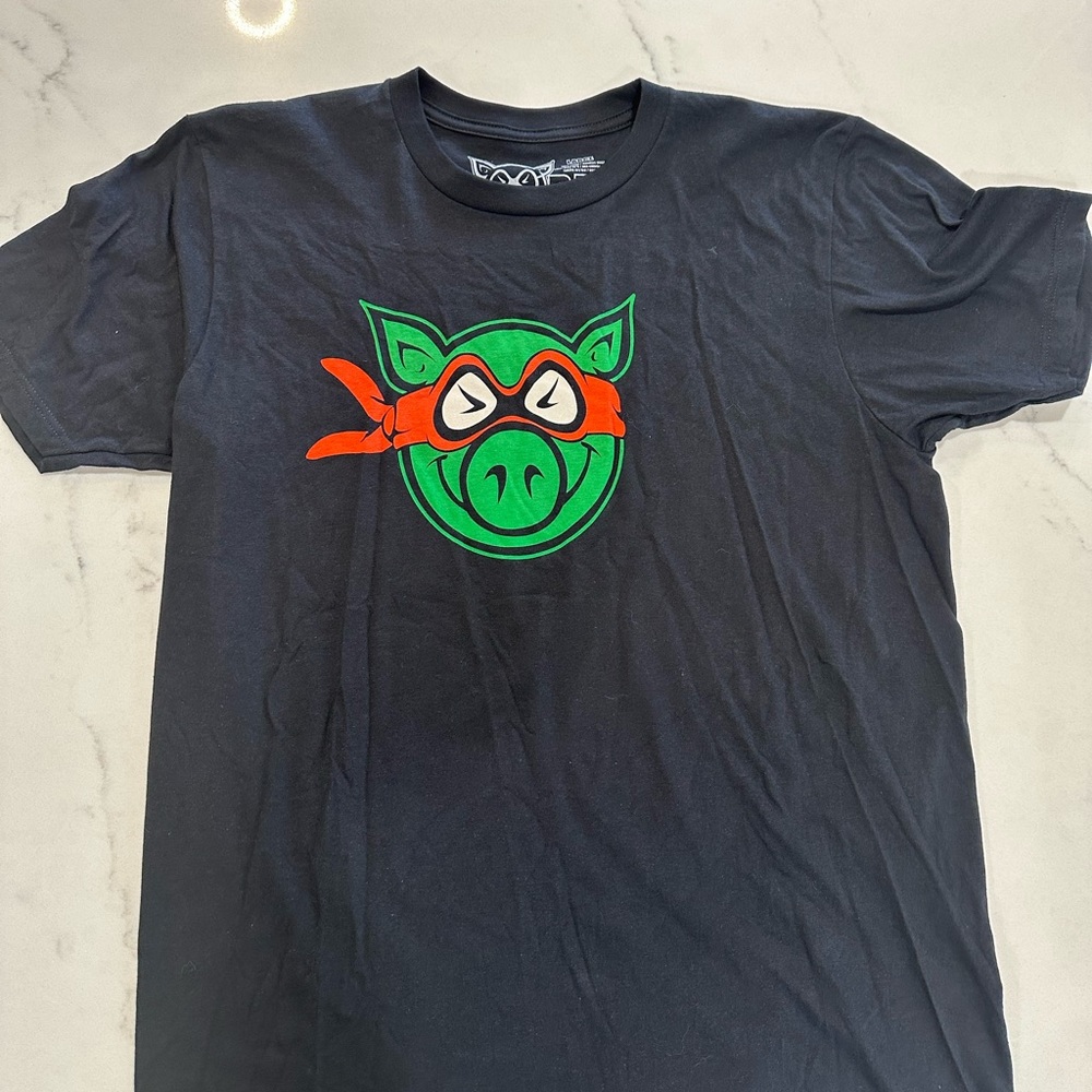 multiple skateboarding T shirts. PIG, Foundation, Toy Machine, habitat.